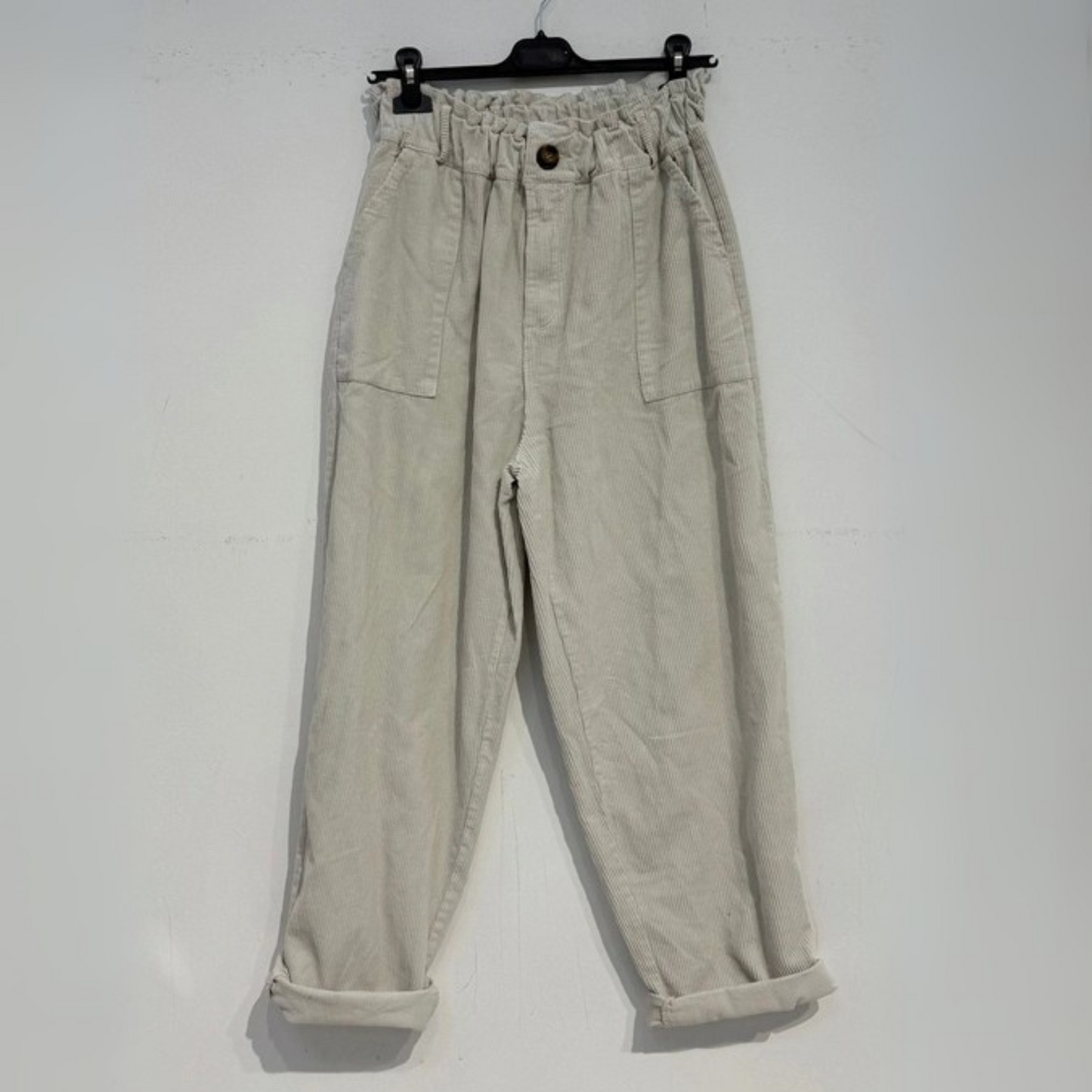 Corduroy Trousers with Button - Beige