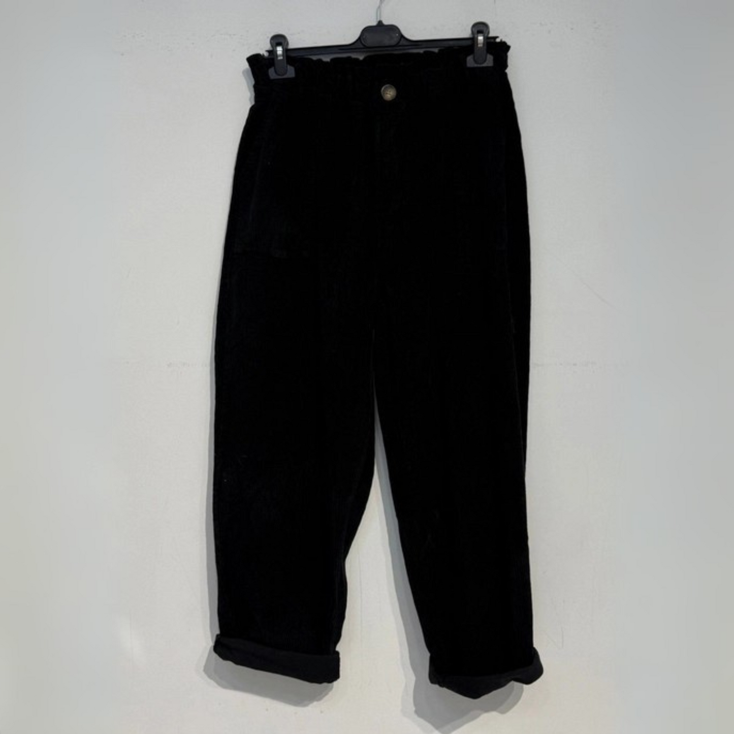 Corduroy Trousers with Button - Black