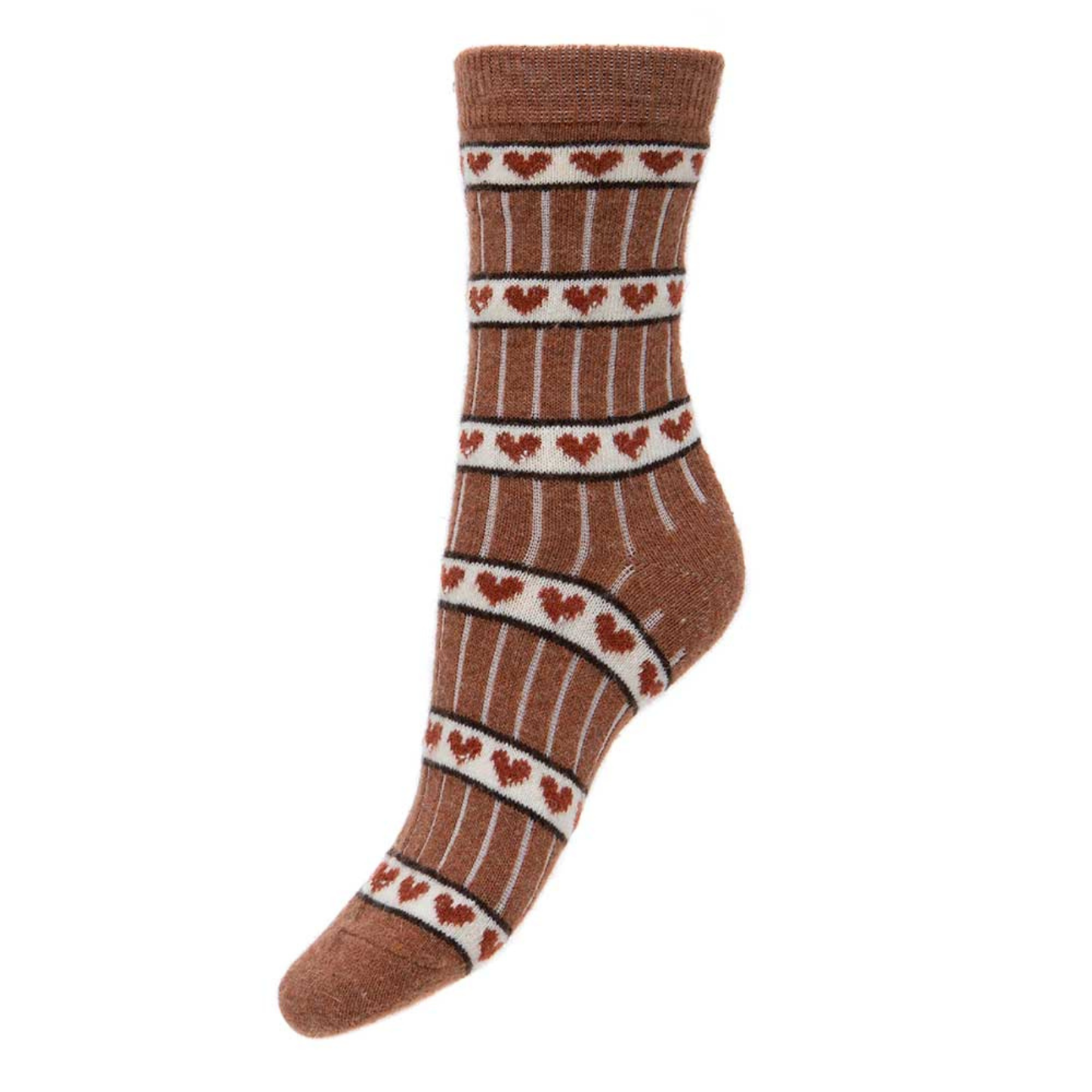 Wool Blend Socks - Brown Hearts
