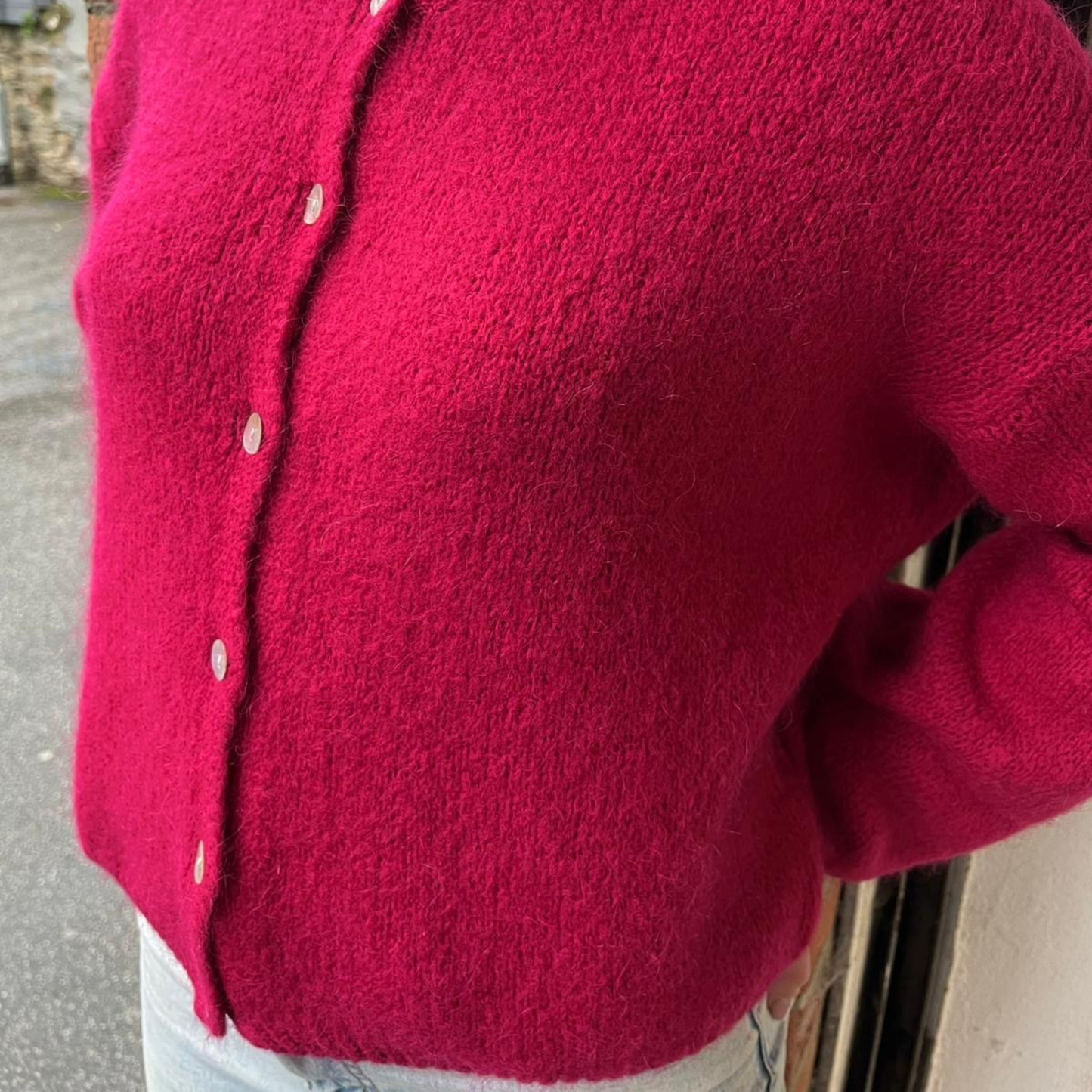 Mohair Blend Button Through Cardigan - Cerise