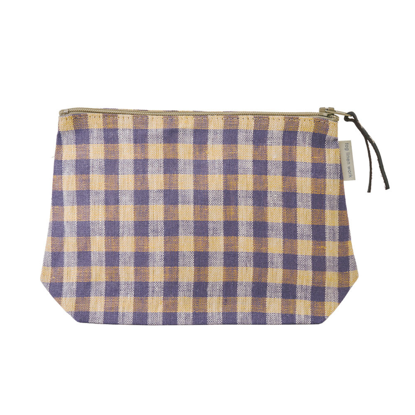 Japanese Linen Pouch - Natural and Lilac Gingham