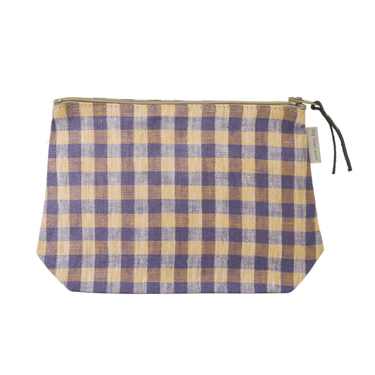 Japanese Linen Pouch - Natural and Lilac Gingham