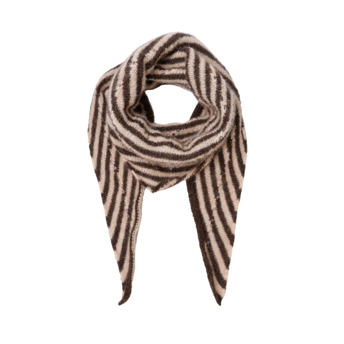 Dell Pointelle Triange Scarf - Coffee Brown Stripe