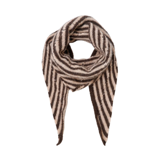Dell Pointelle Triange Scarf - Coffee Brown Stripe