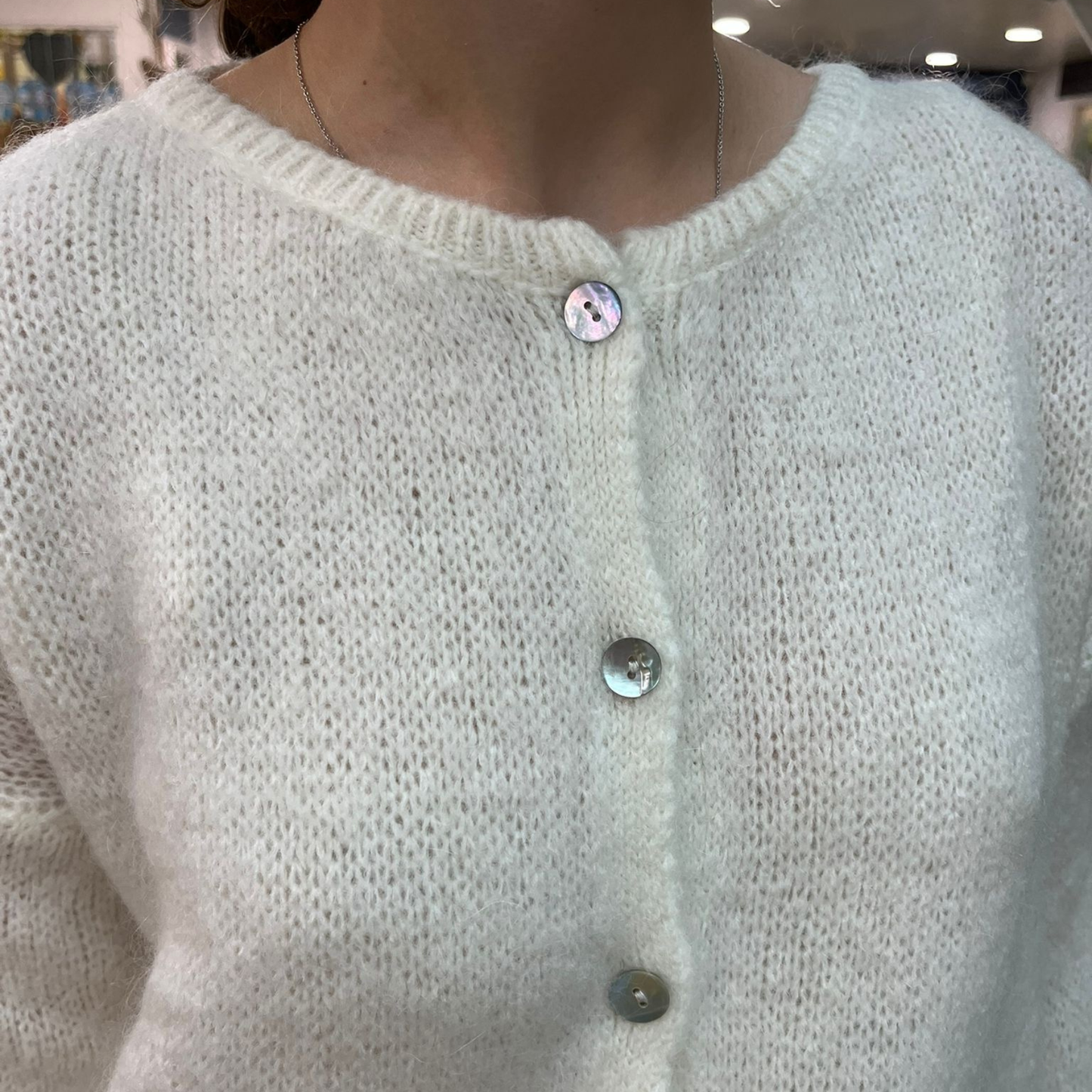 Mohair Blend Button Through Cardigan - Cream
