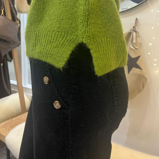 Button Detail Corduroy Trousers - Black