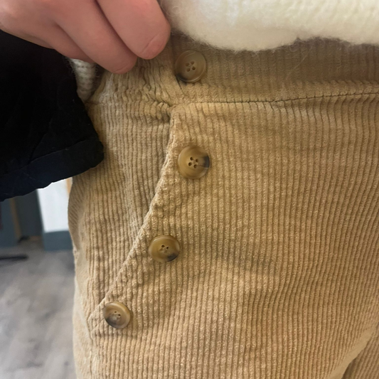 Button Detail Corduroy Trousers - Biscuit