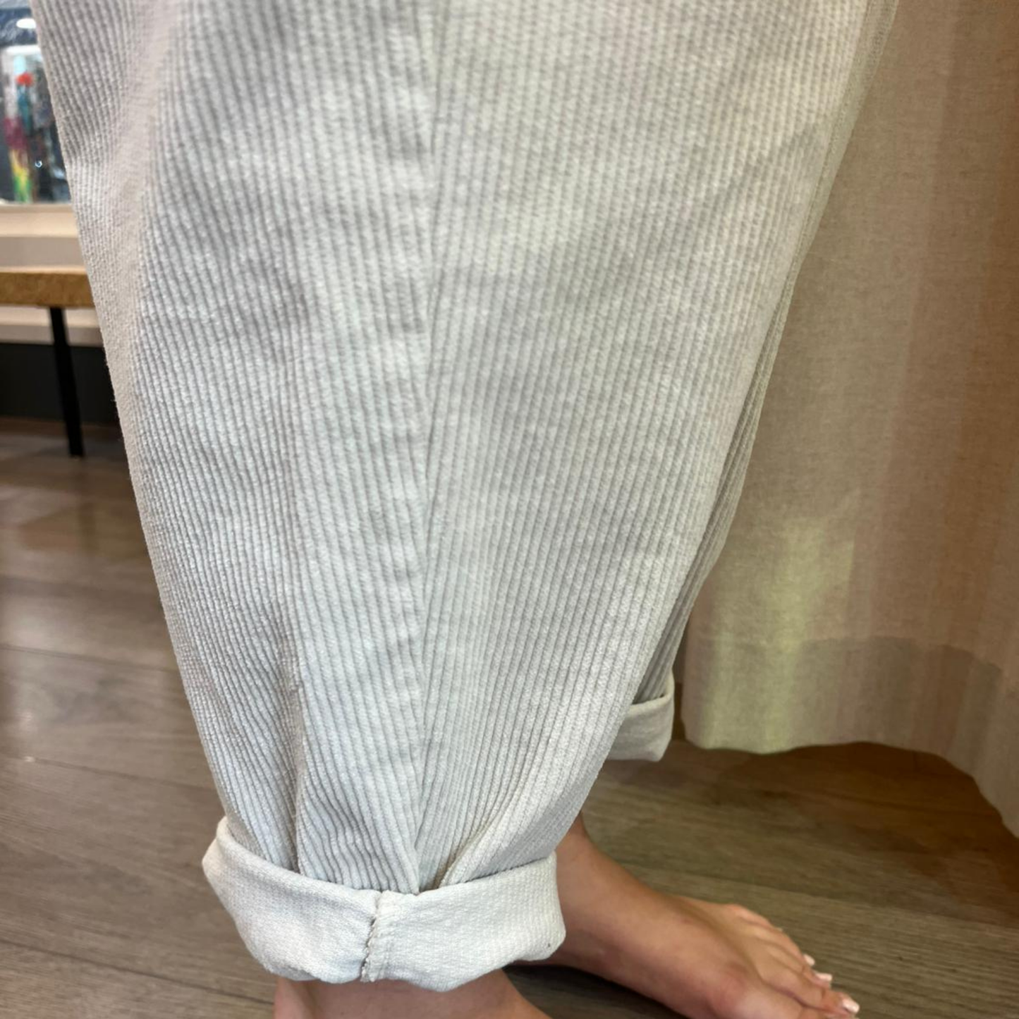 Corduroy Trousers with Button - Beige