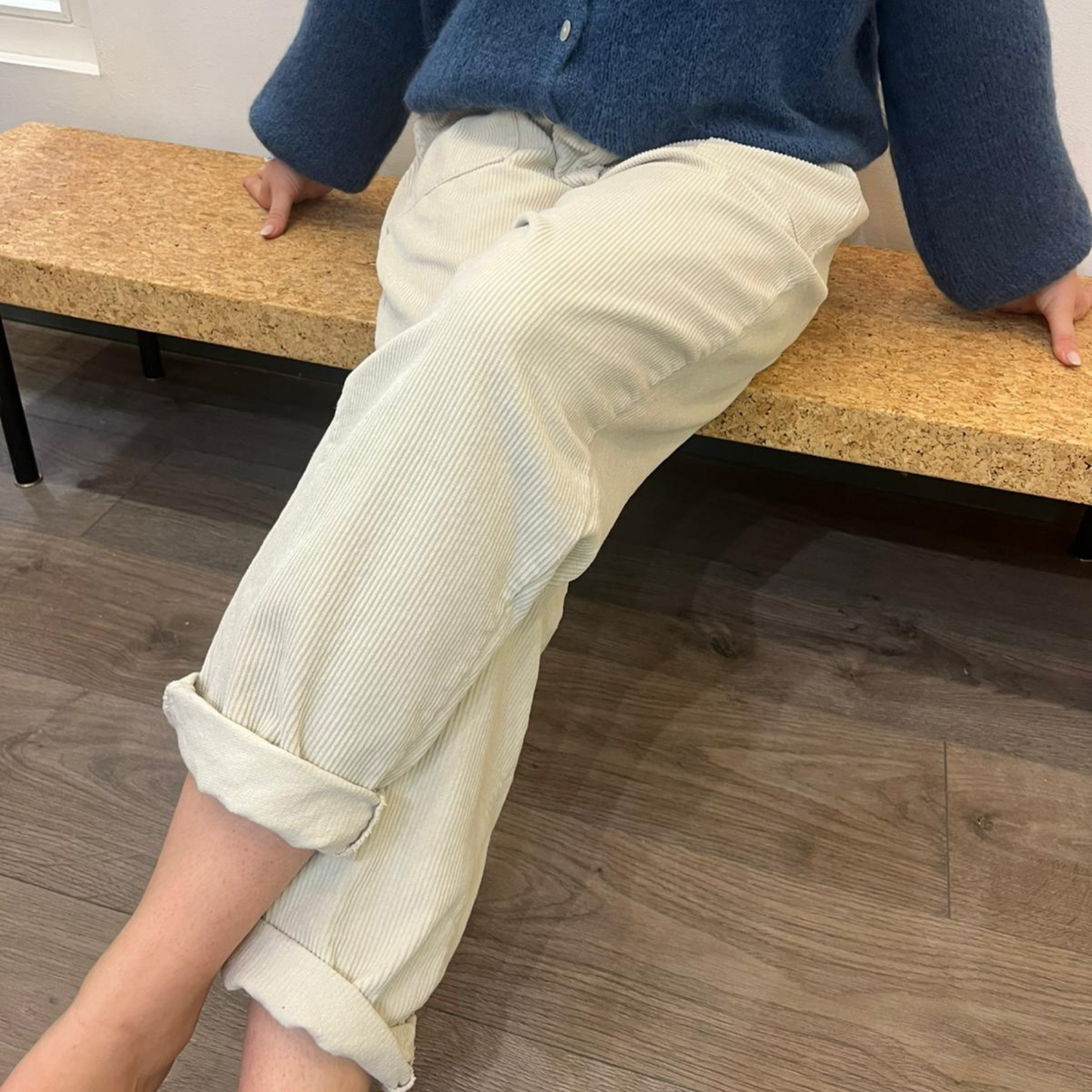 Corduroy Trousers with Button - Beige