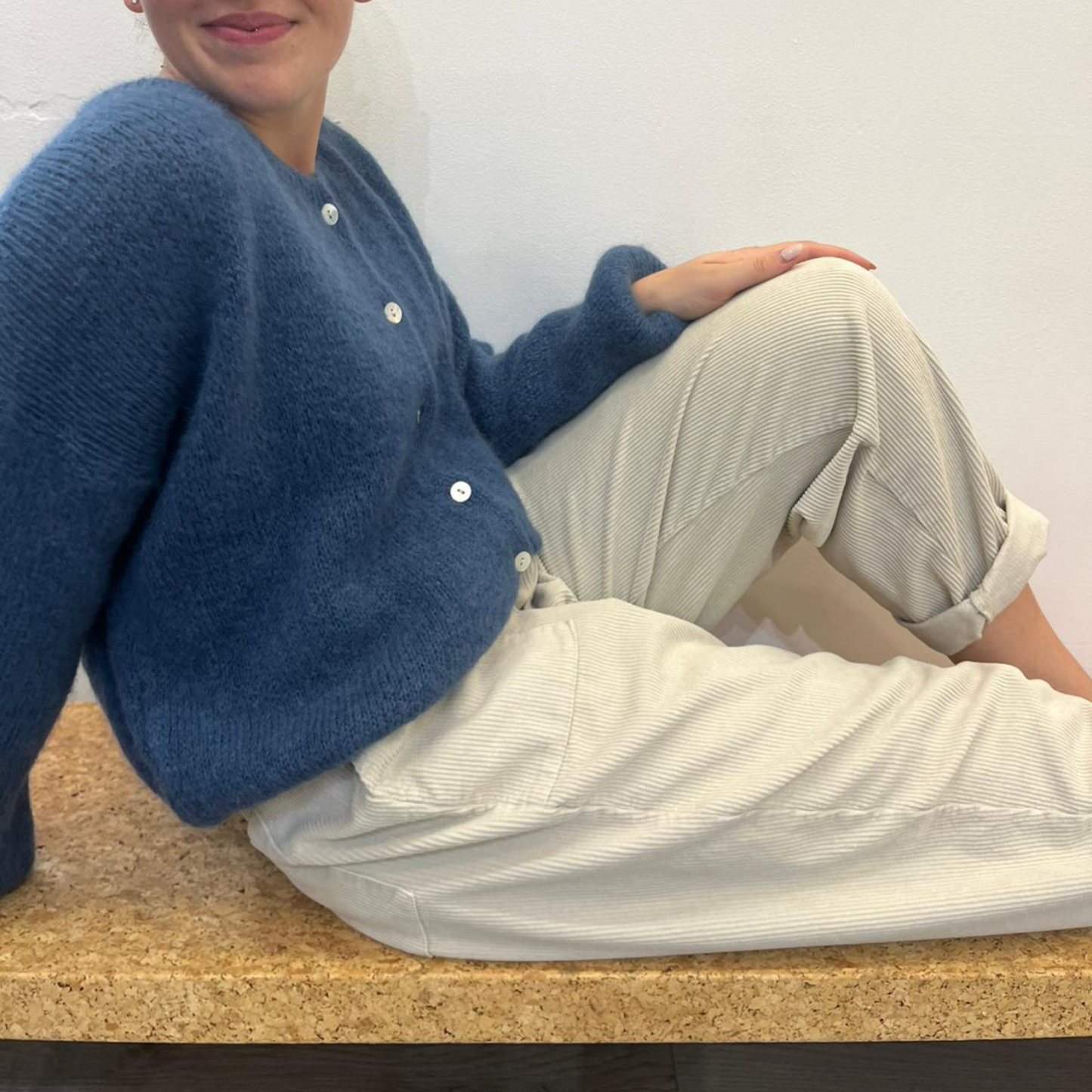 Corduroy Trousers with Button - Beige