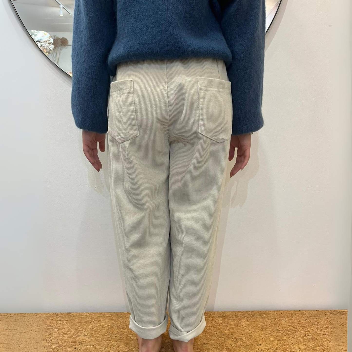 Corduroy Trousers with Button - Beige
