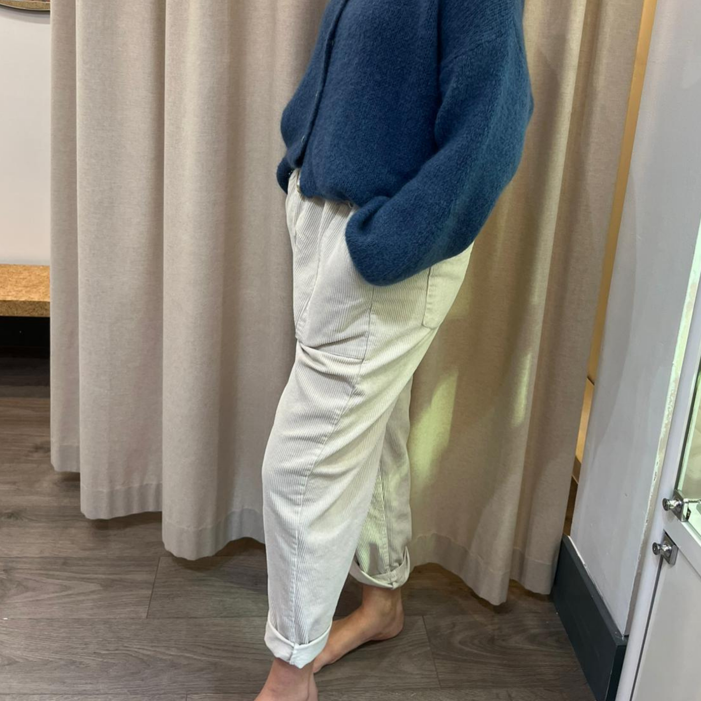 Corduroy Trousers with Button - Beige