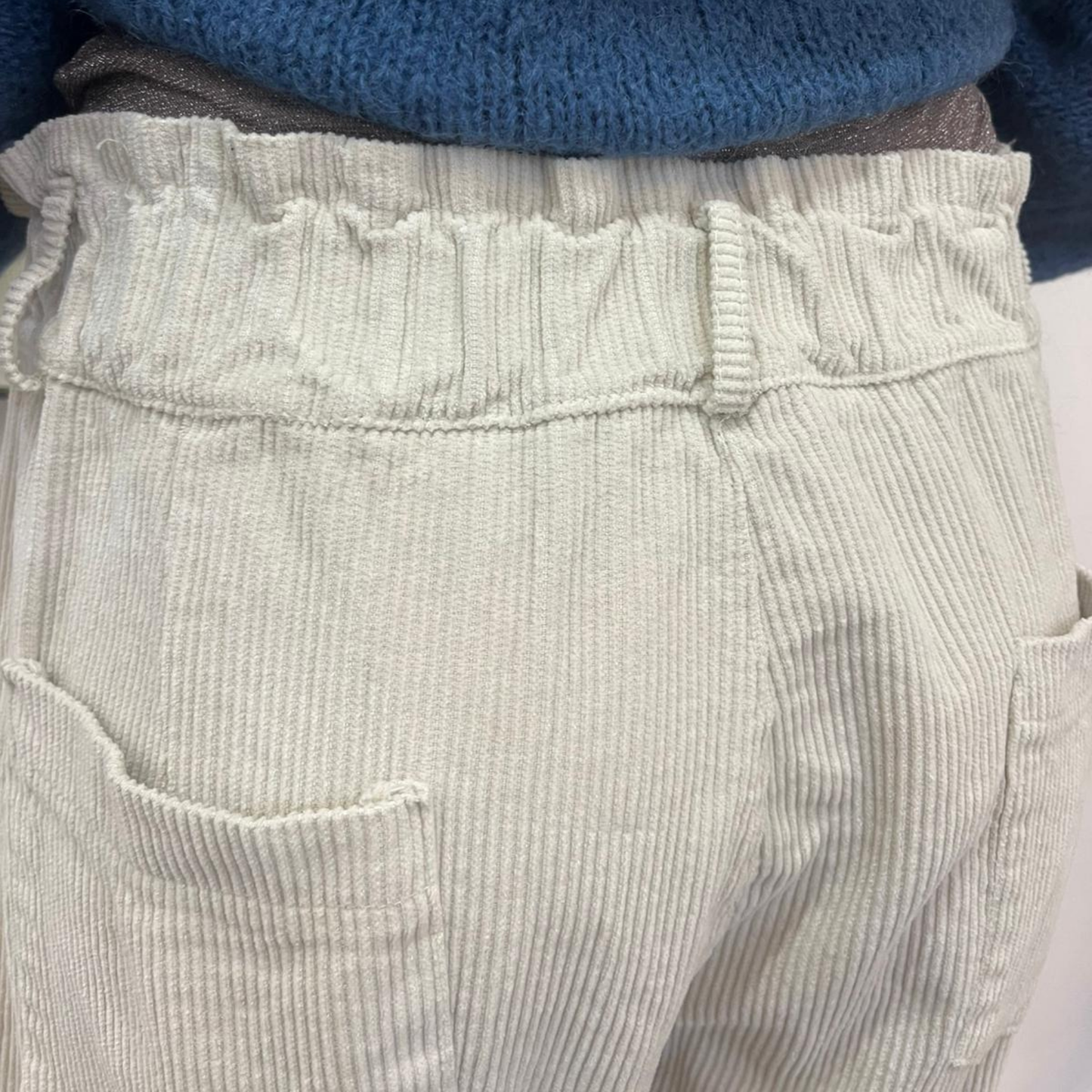 Corduroy Trousers with Button - Beige
