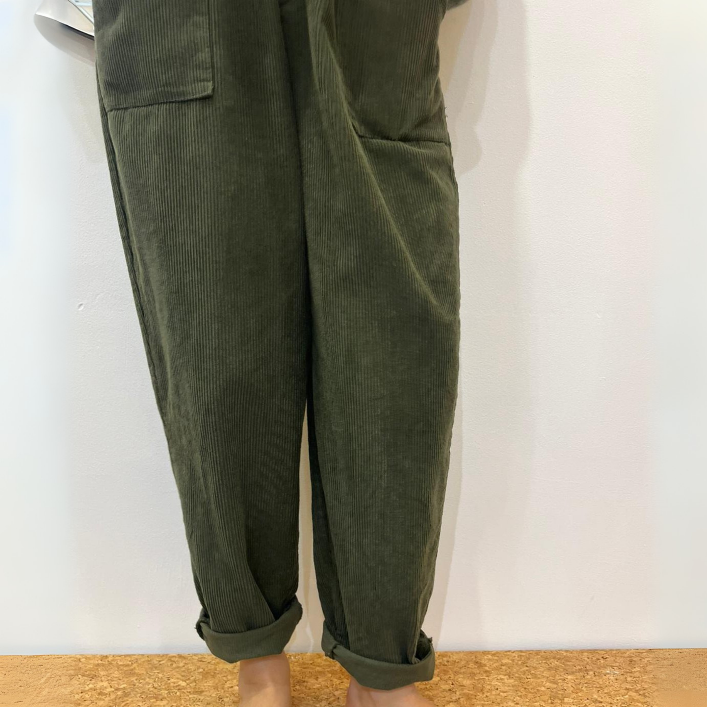 Corduroy Trousers with Button - Khaki Green