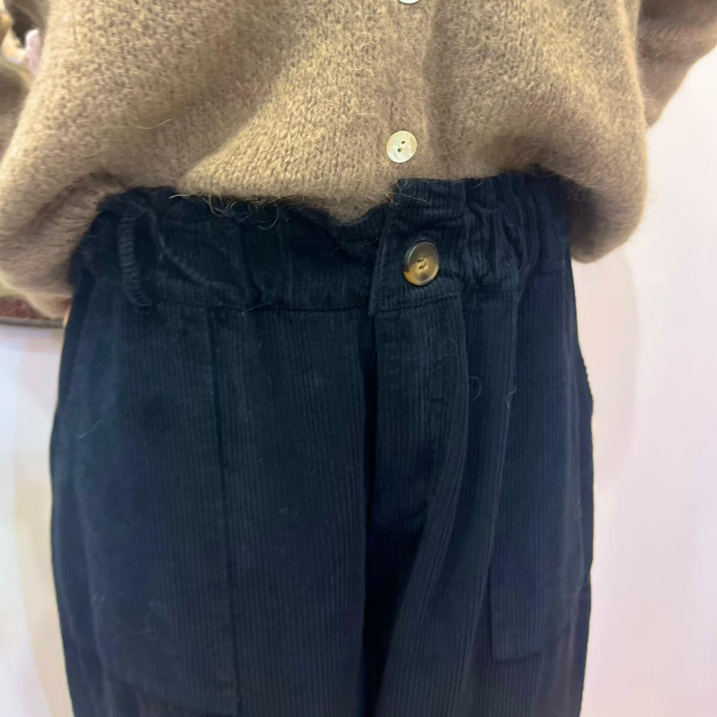 Corduroy Trousers with Button - Navy