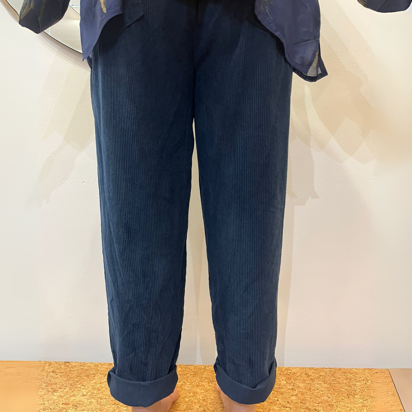 Corduroy Trousers with Button - Navy