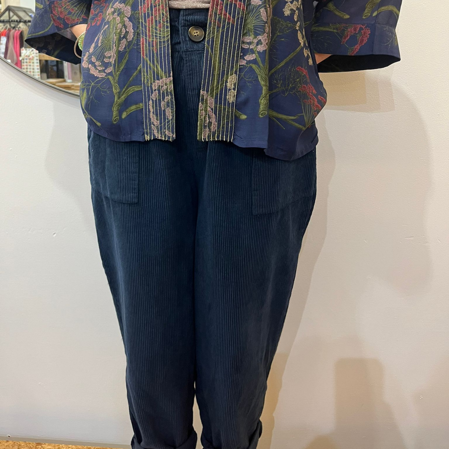 Corduroy Trousers with Button - Navy