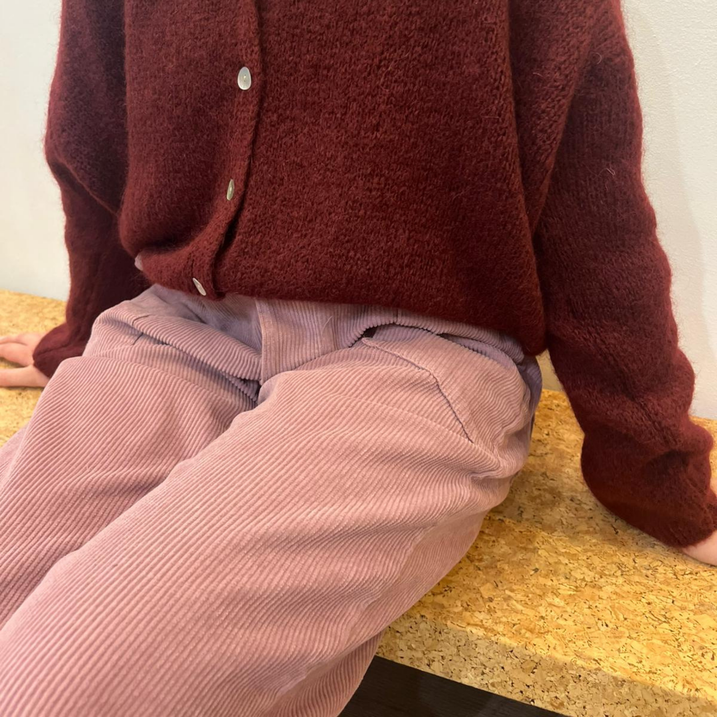 Corduroy Trousers with Button - Dusty Rose