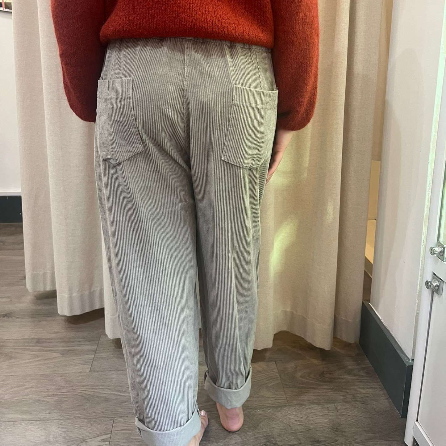 Corduroy Trousers with Button - Taupe