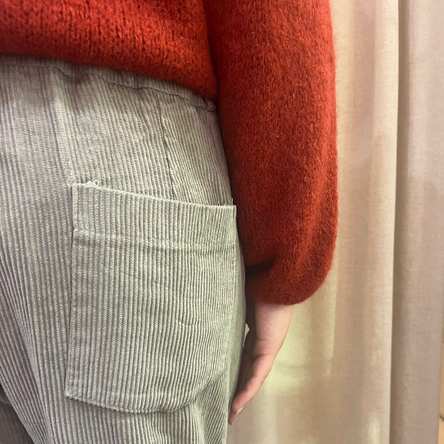 Corduroy Trousers with Button - Taupe