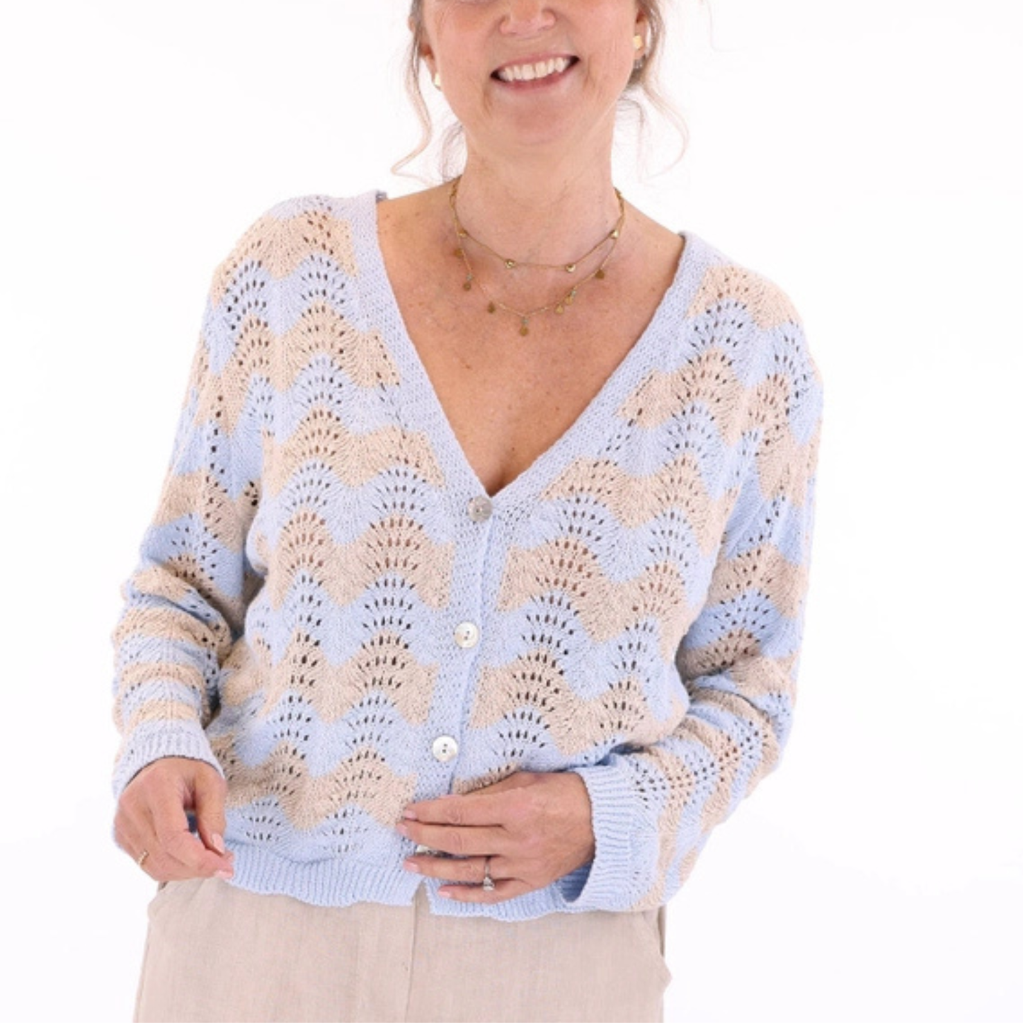 Pointelle Cardigan - Sky & Sand