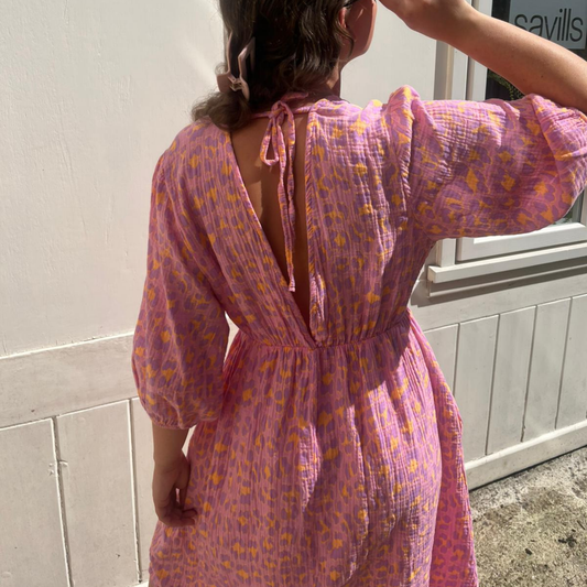 Cotton Gauze Dress - Lilac Leopard