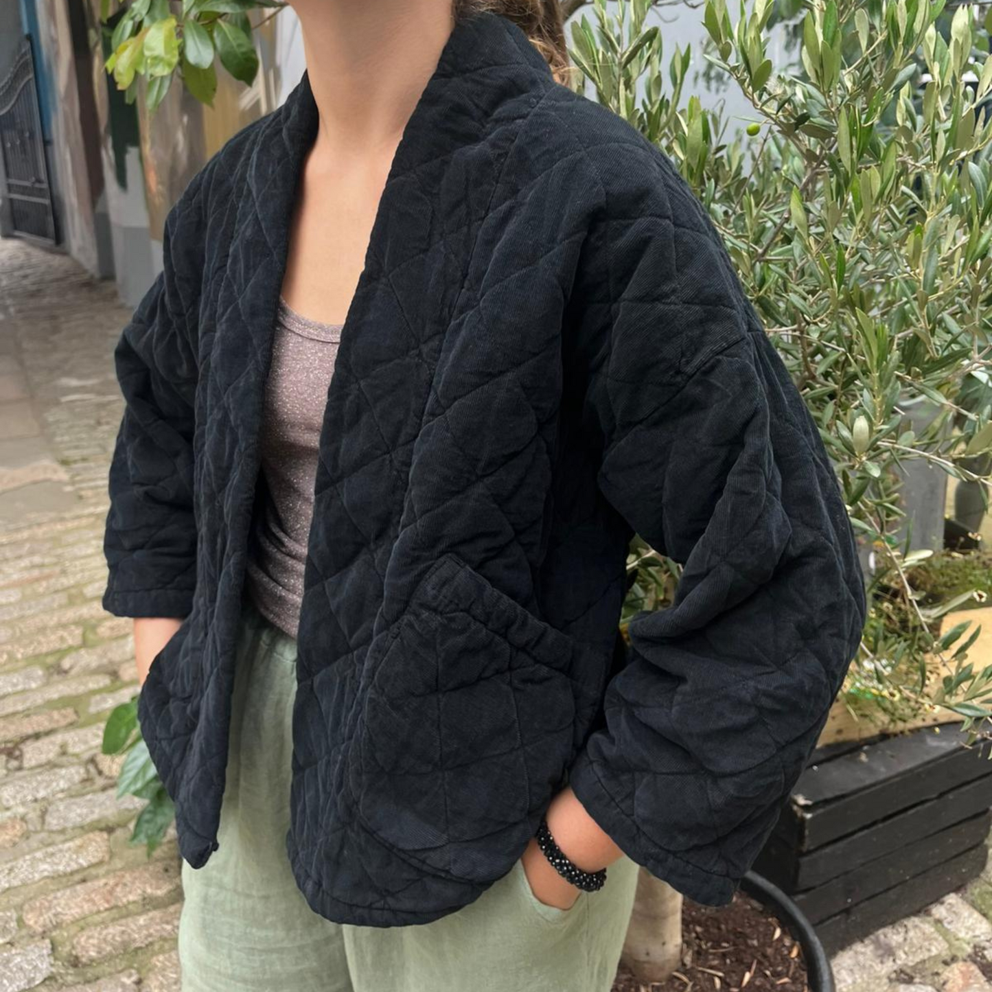 Needlecord Quilted Jacket - Black