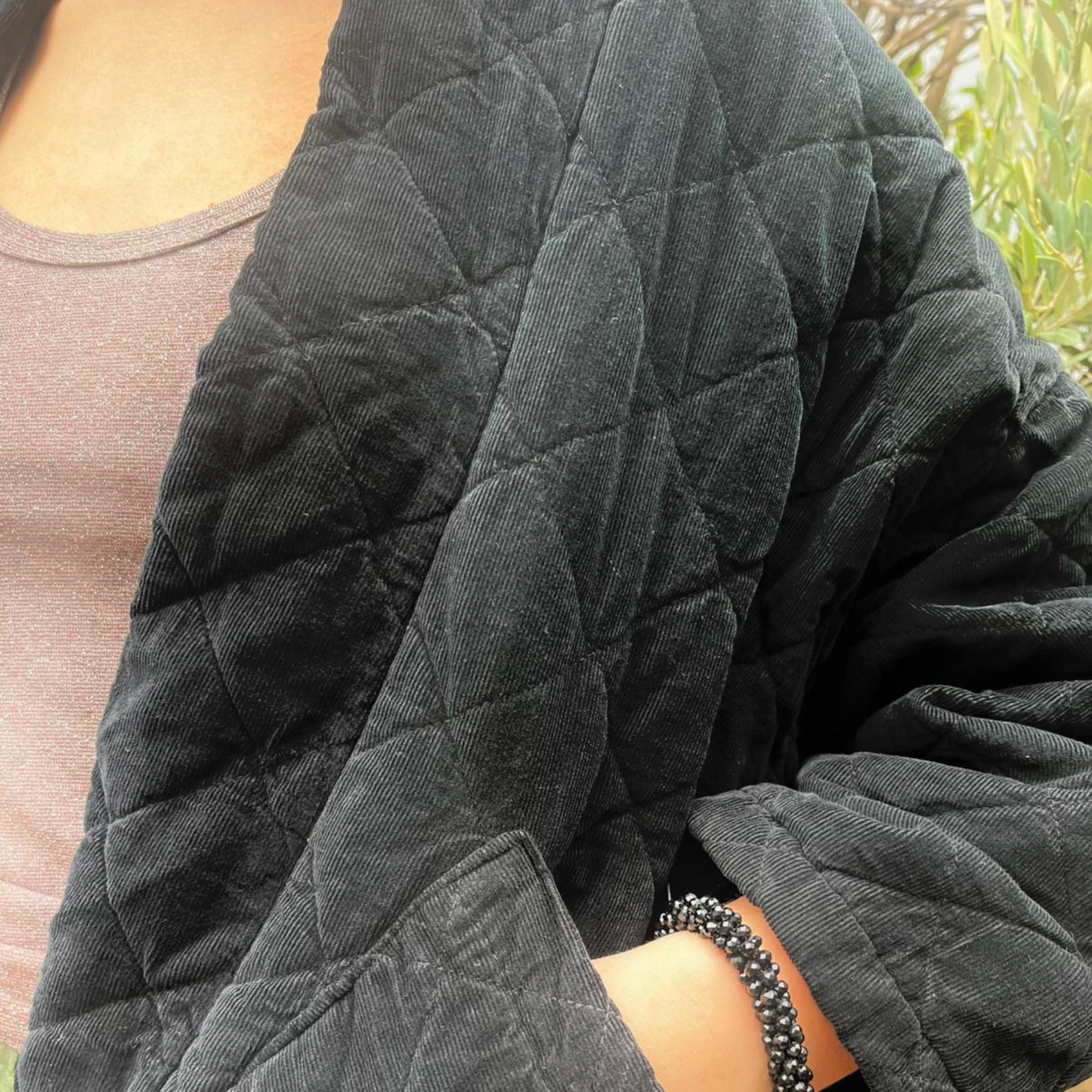 Needlecord Quilted Jacket - Black