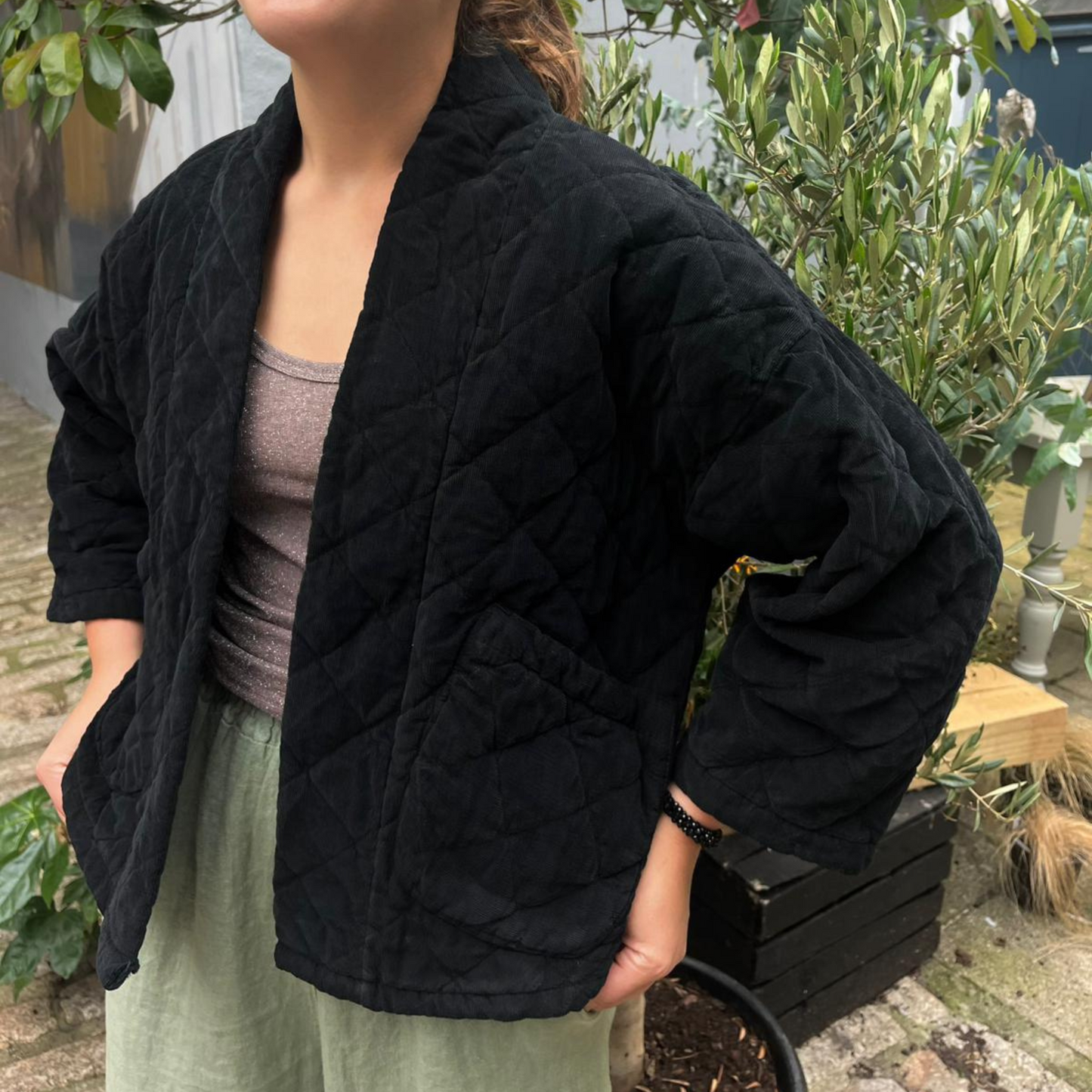 Needlecord Quilted Jacket - Black