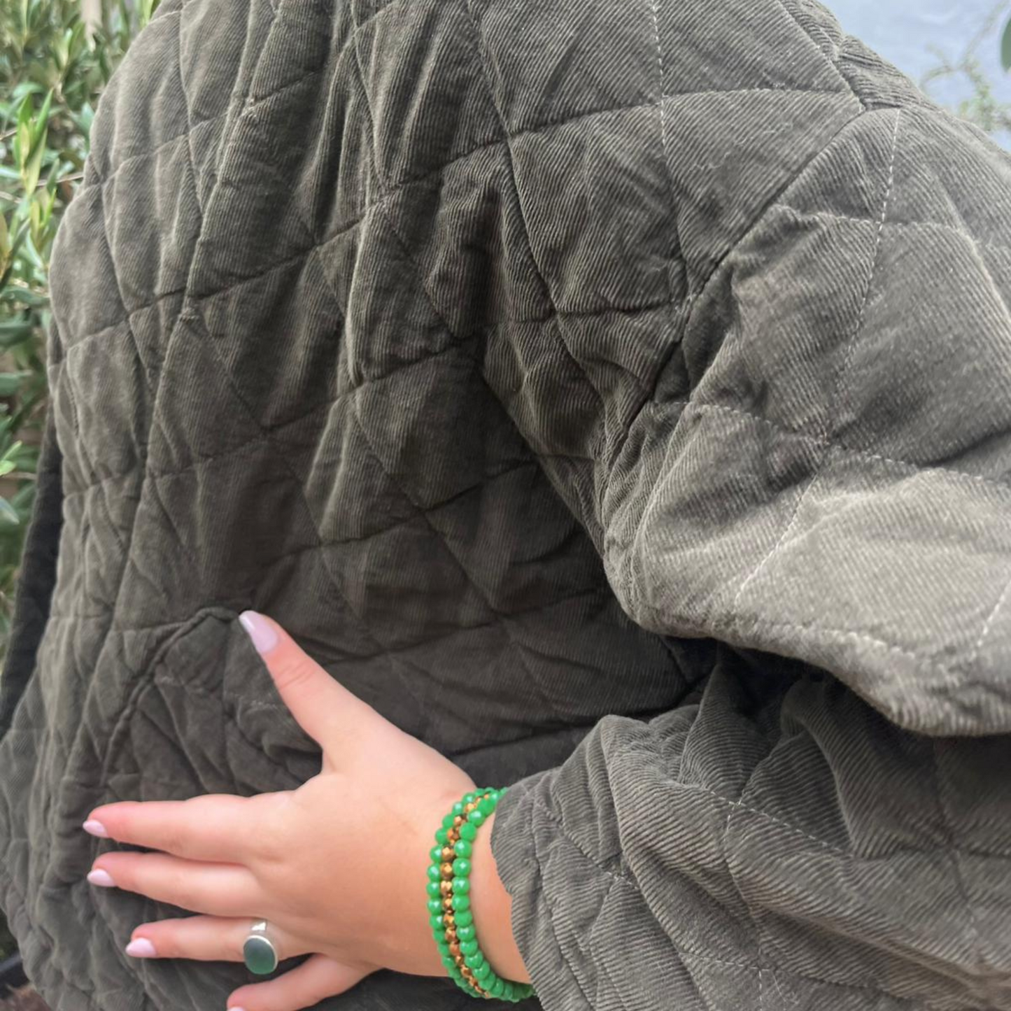 Needlecord Quilted Jacket - Khaki Green