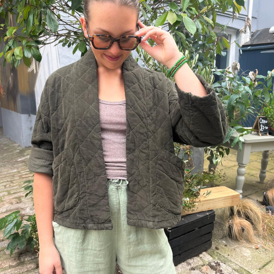 Needlecord Quilted Jacket - Khaki Green