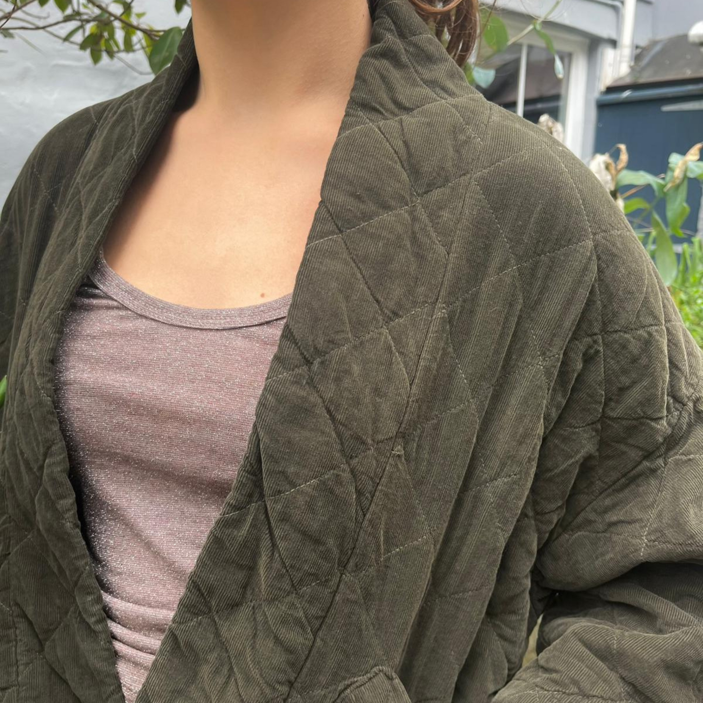 Needlecord Quilted Jacket - Khaki Green
