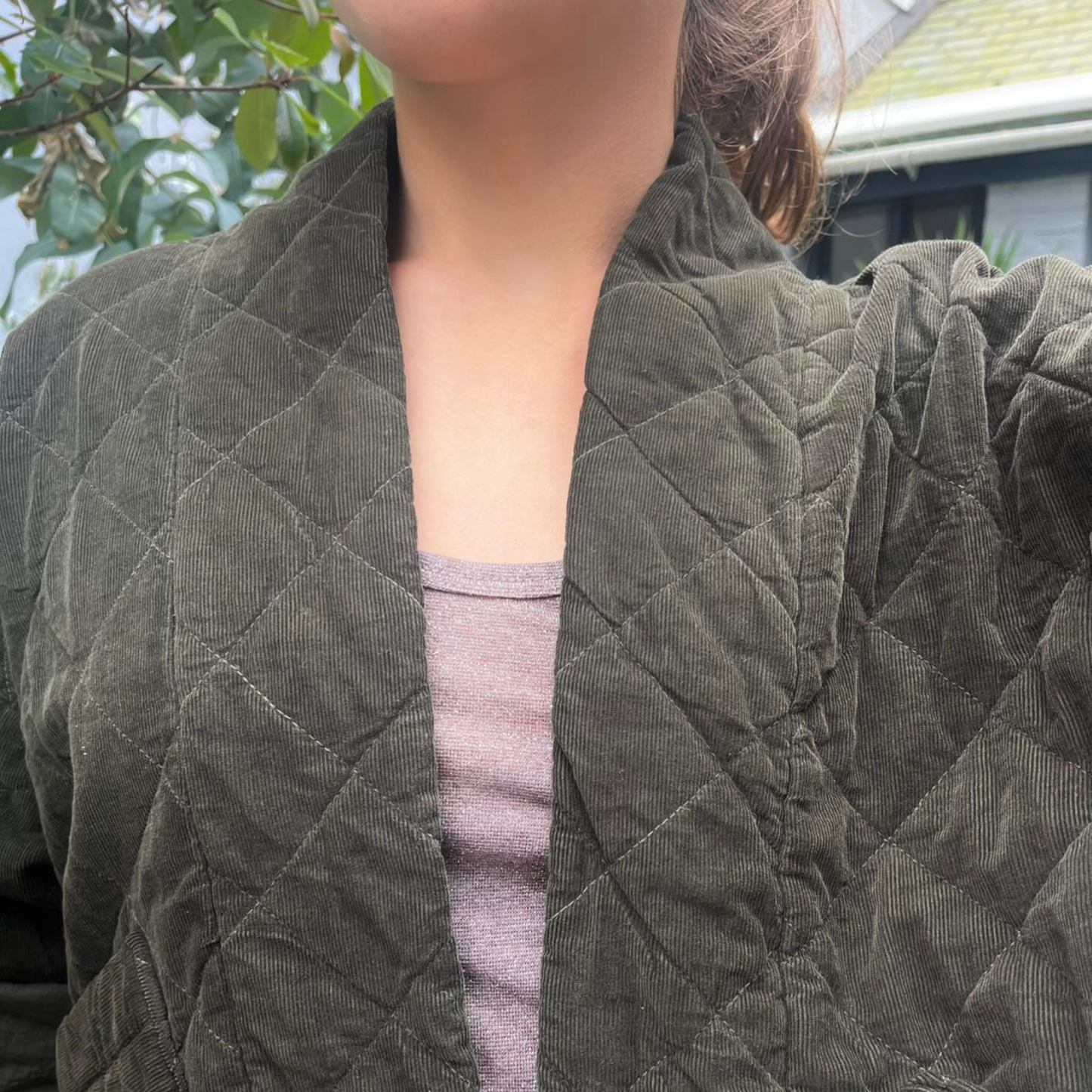 Needlecord Quilted Jacket - Khaki Green