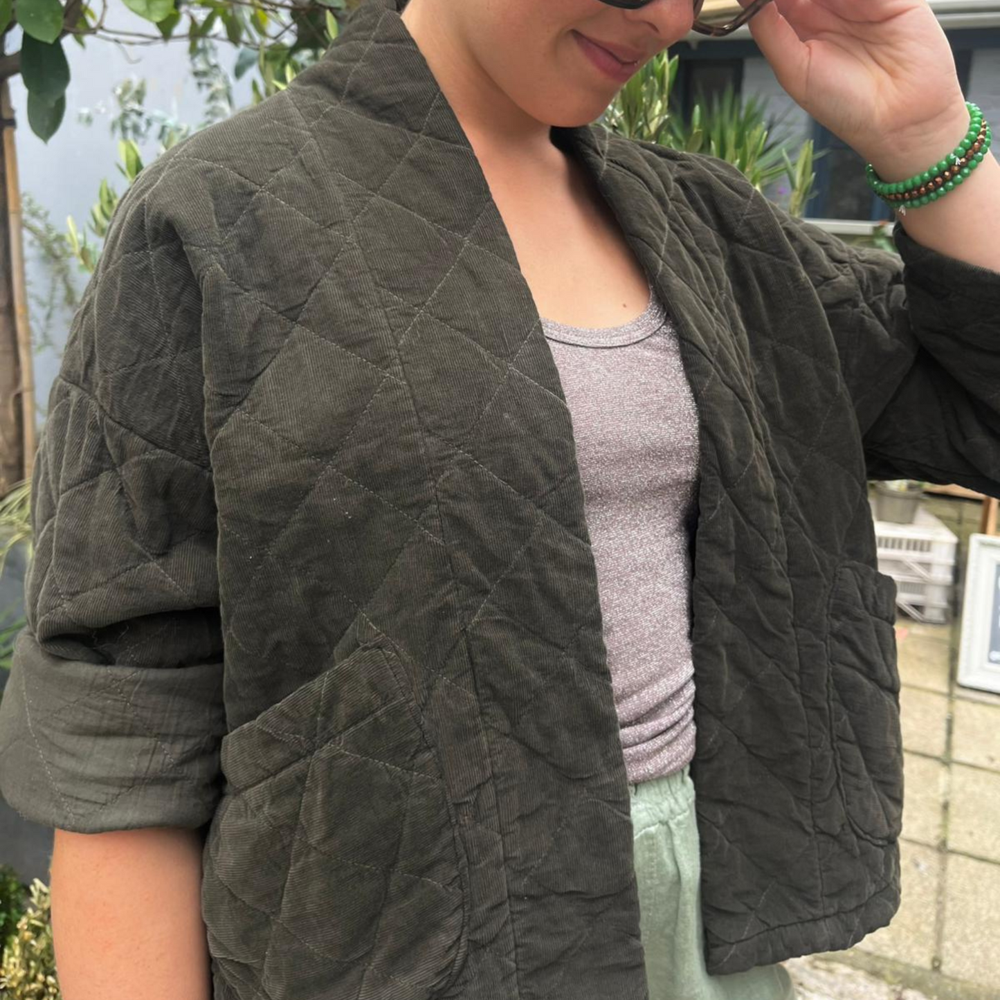 Needlecord Quilted Jacket - Khaki Green