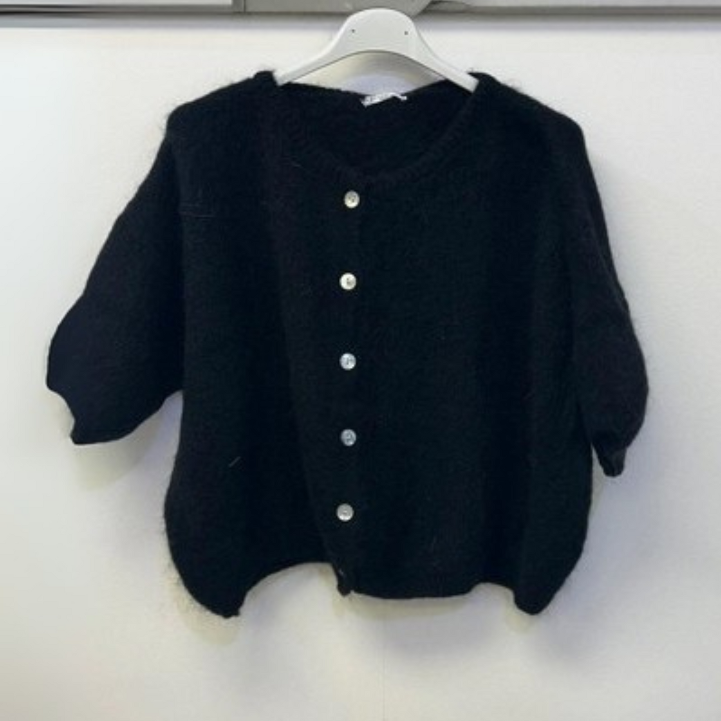 Mohair Blend Cropped Sleeve Cardigan - Black