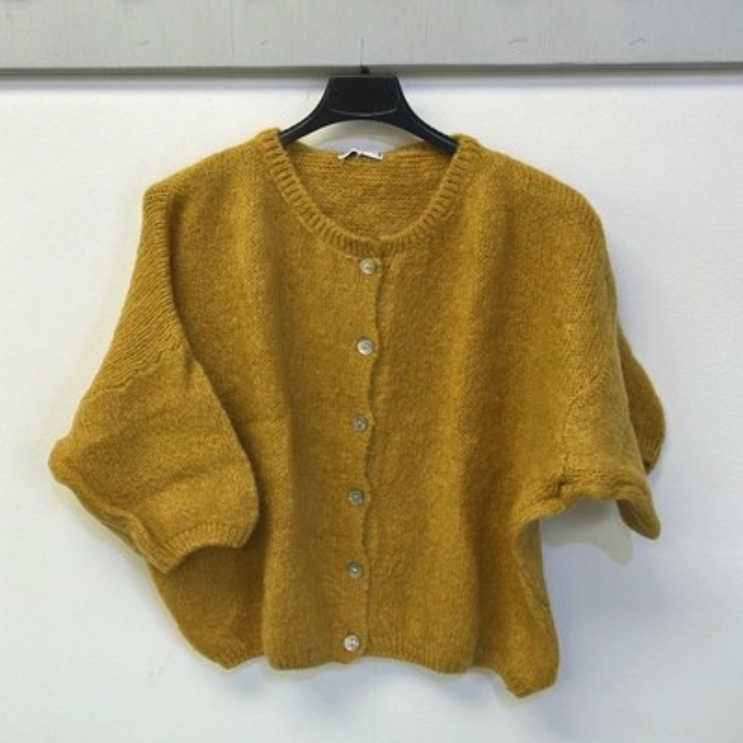 Mohair Blend Cropped Sleeve Cardigan - Mustard
