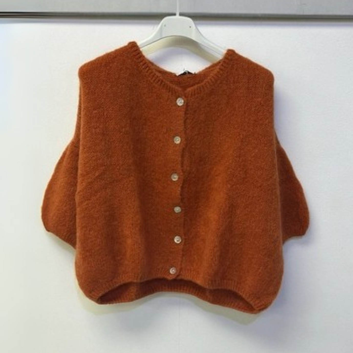 Mohair Blend Cropped Sleeve Cardigan - Burnt Orange