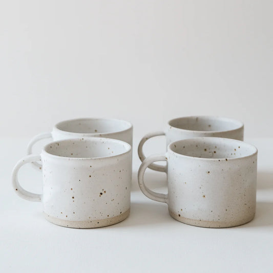 Ceramic Short Mug - Matte White and Speckled