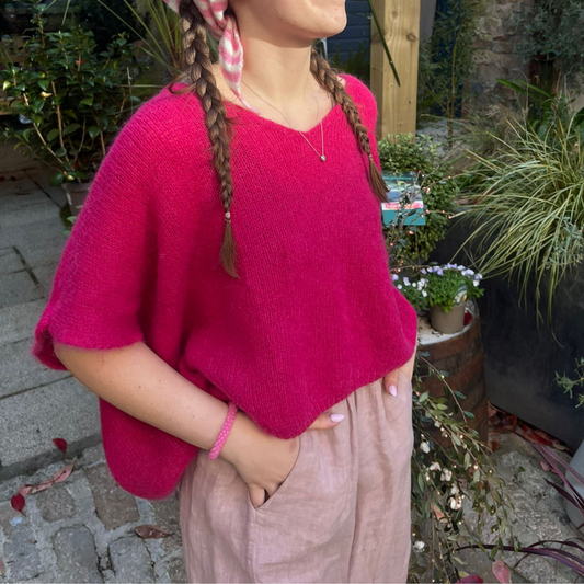 Drop Shoulder Mohair Blend Tank Top - Cerise