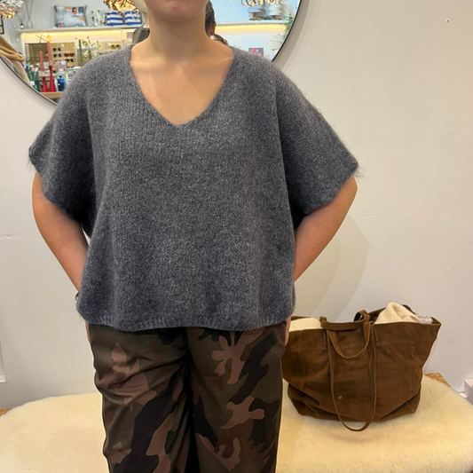 Drop Shoulder Mohair Blend Tank Top - Charcoal