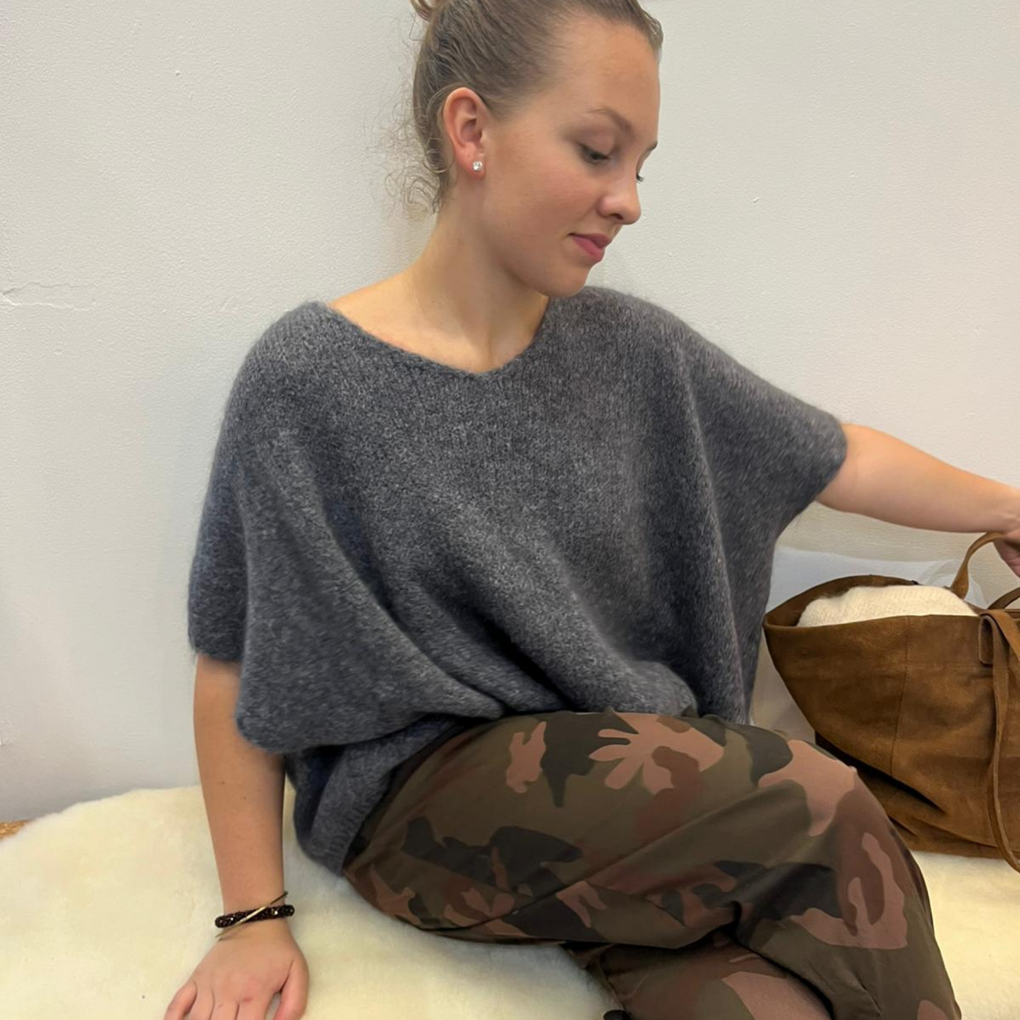 Drop Shoulder Mohair Blend Tank Top - Charcoal