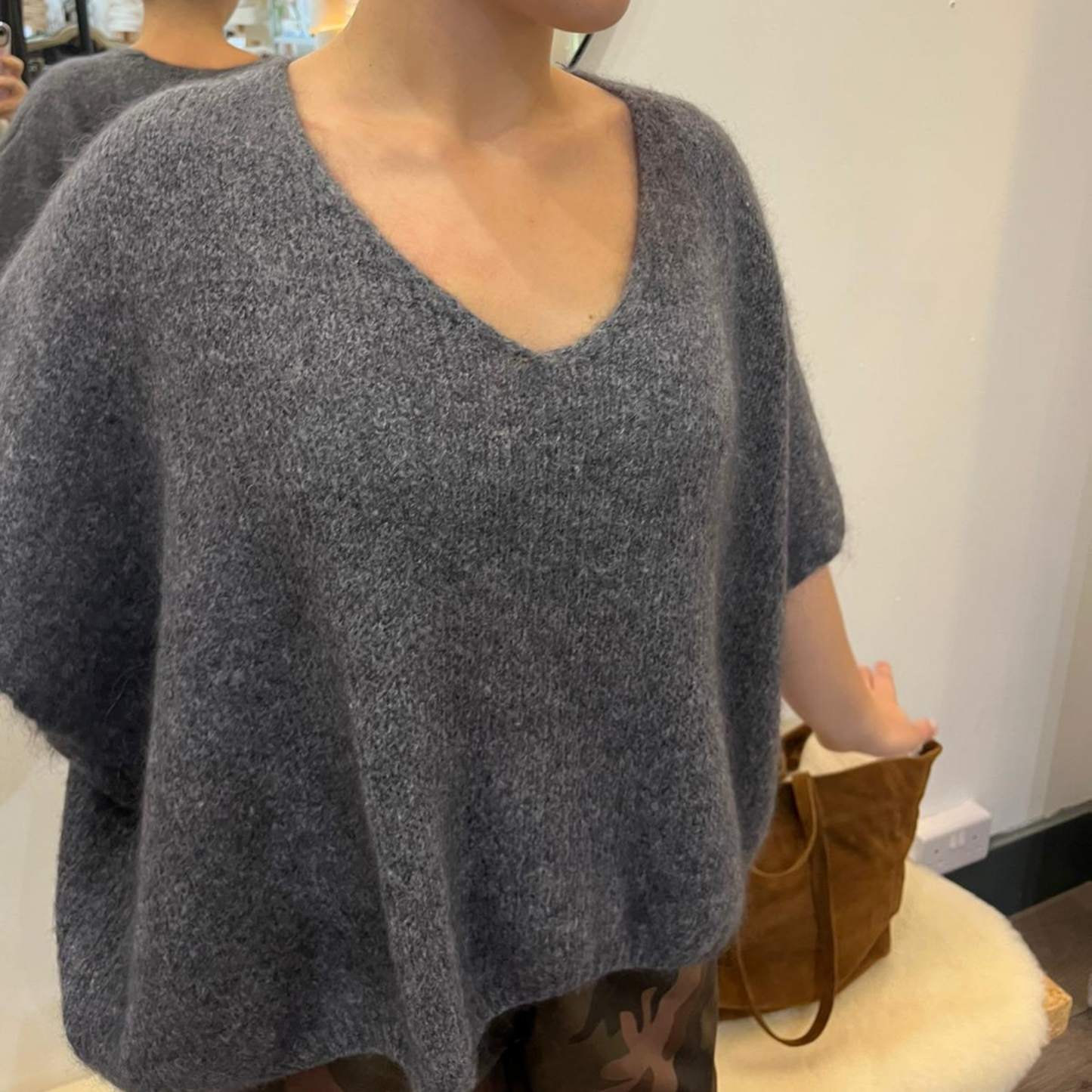 Drop Shoulder Mohair Blend Tank Top - Charcoal