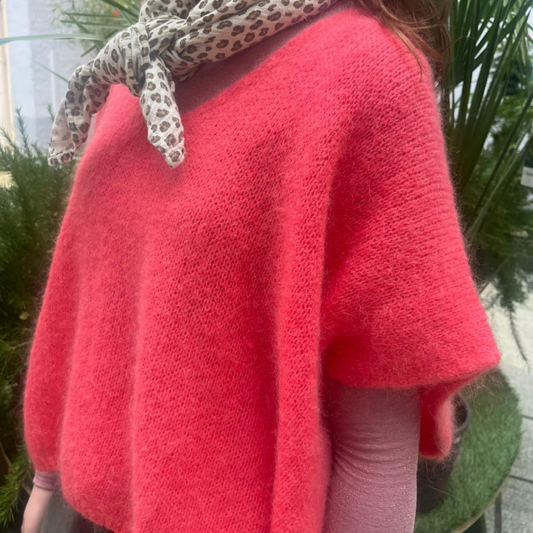 Drop Shoulder Mohair Blend Tank Top - Coral