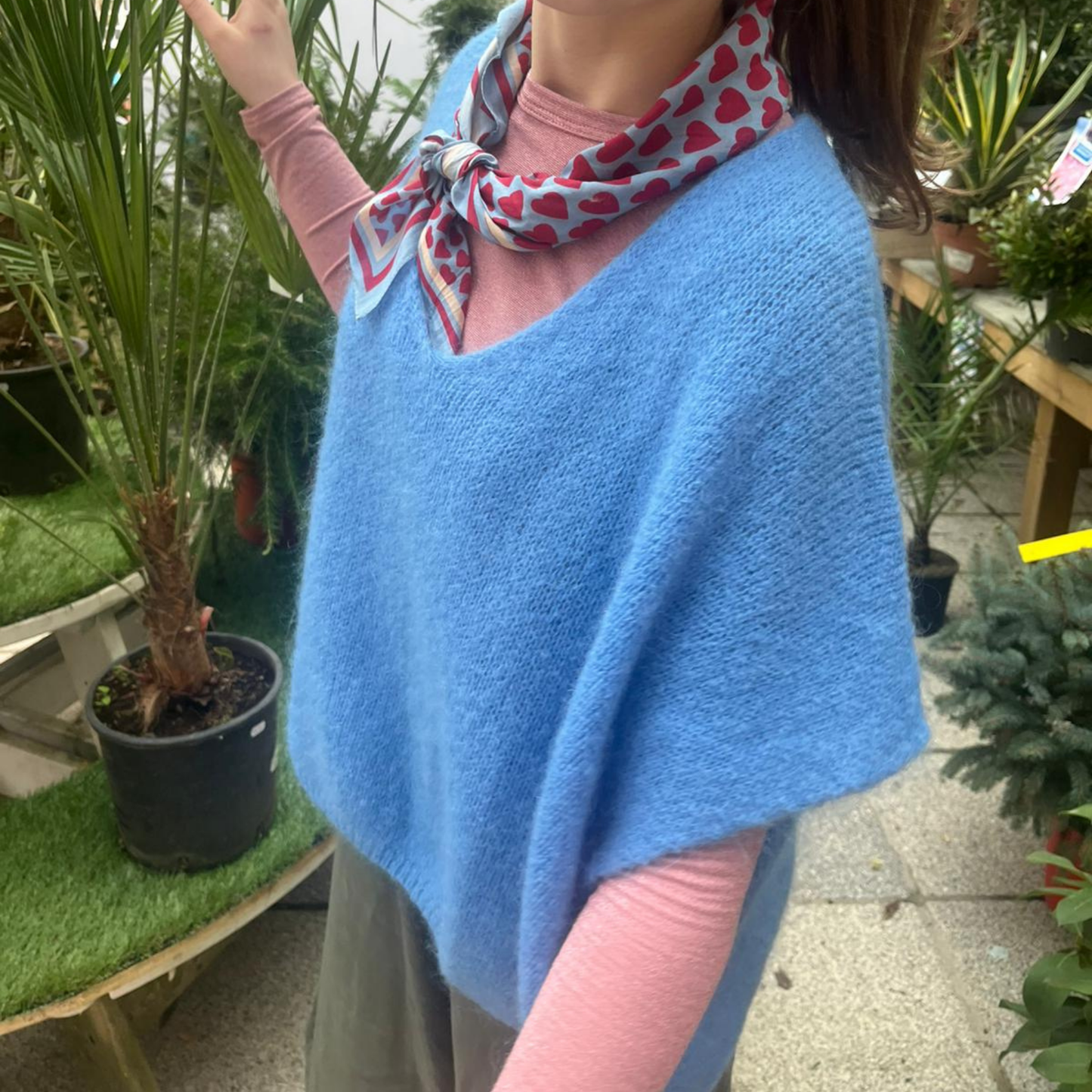 Drop Shoulder Mohair Blend Tank Top - Cornflower Blue