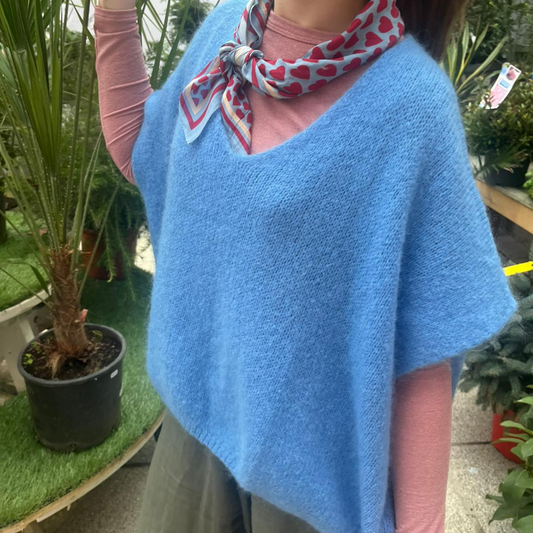 Drop Shoulder Mohair Blend Tank Top - Cornflower Blue