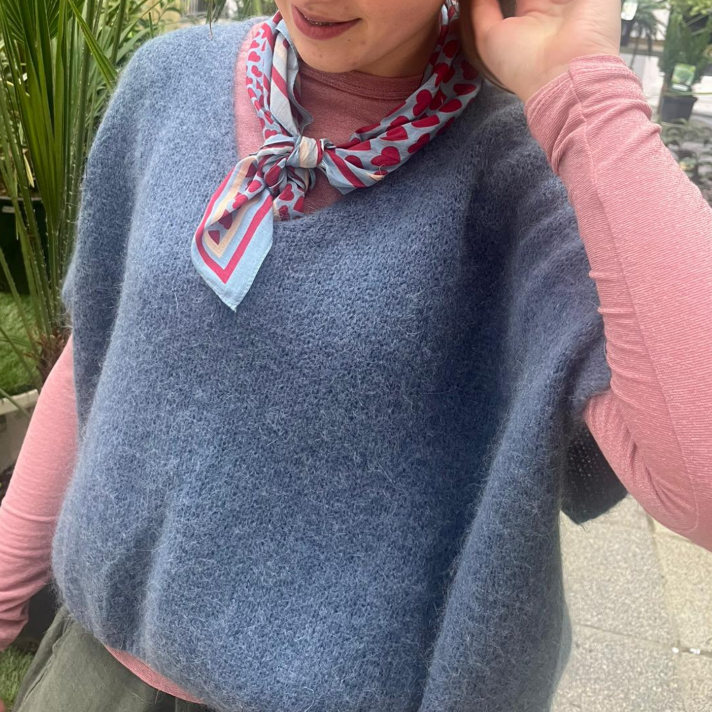 Drop Shoulder Mohair Blend Tank Top - Denim Blue