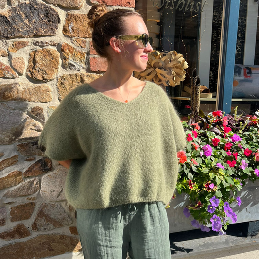 Drop Shoulder Mohair Blend Tank Top - Khaki Green