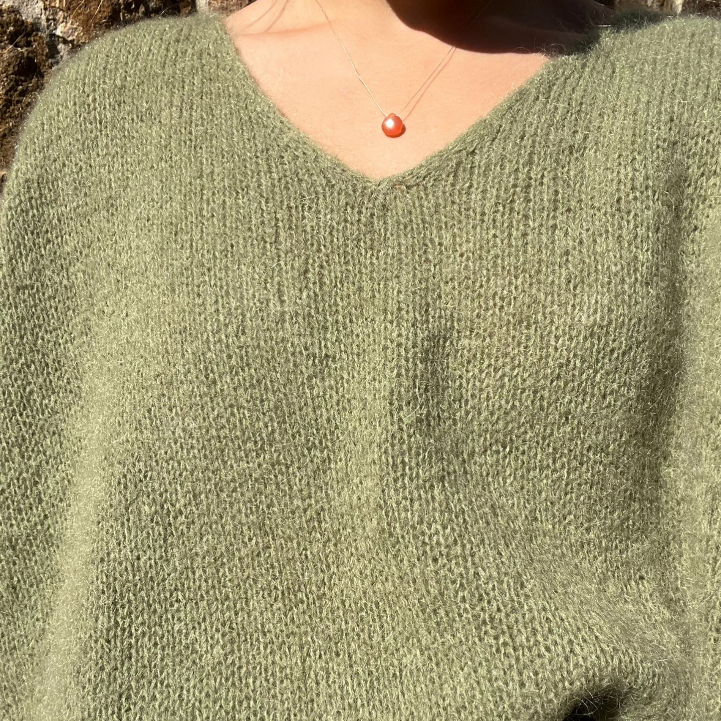 Drop Shoulder Mohair Blend Tank Top - Khaki Green