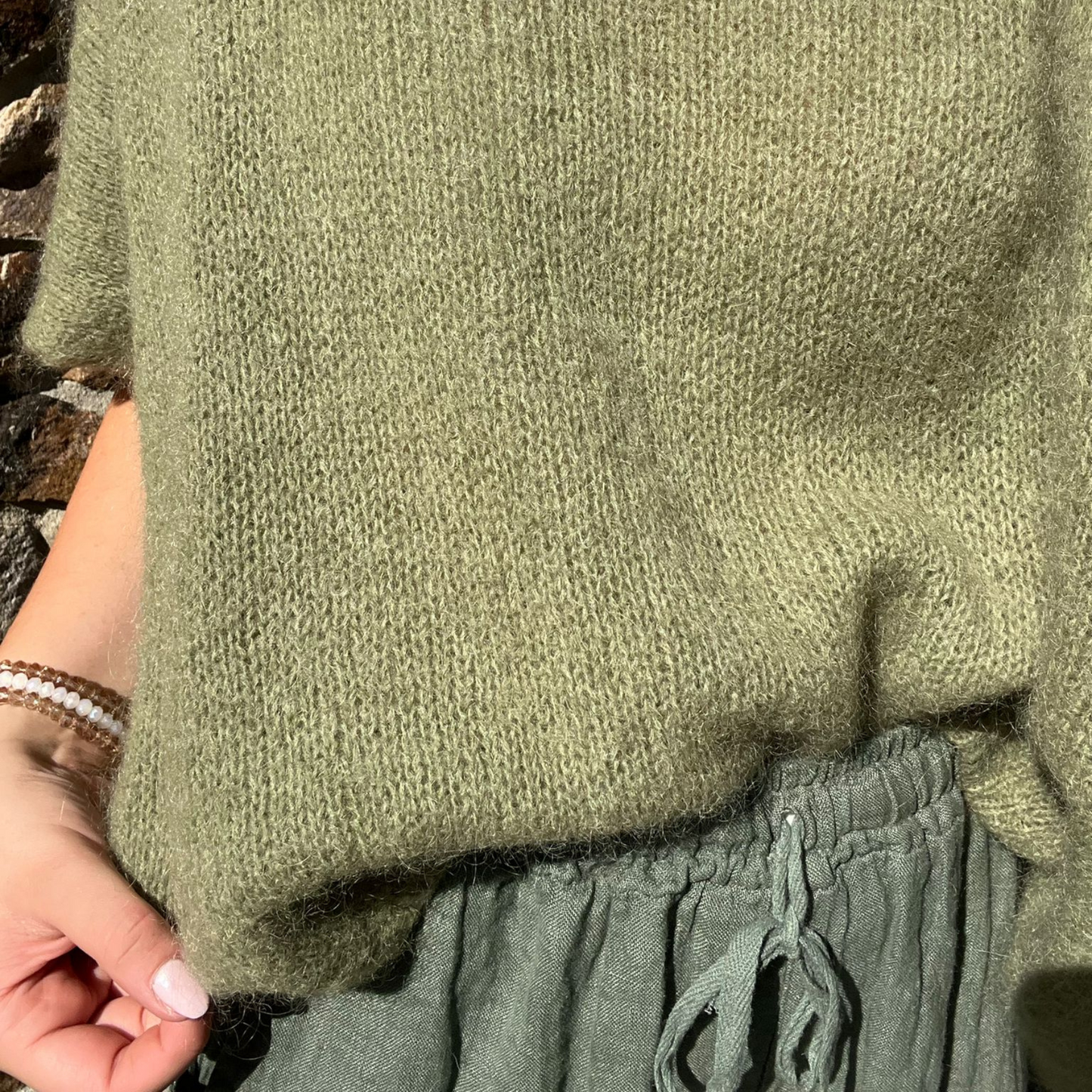 Drop Shoulder Mohair Blend Tank Top - Khaki Green