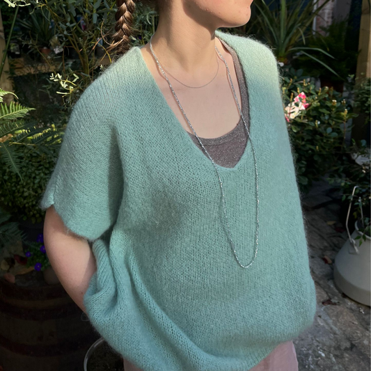 Drop Shoulder Mohair Blend Tank Top - Sage Green